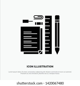 Stationary, Pencil, Pen, Notepad, Pin solid Glyph Icon vector