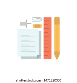 Stationary, Pencil, Pen, Notepad, Pin  Flat Color Icon. Vector icon banner Template. Vector Icon Template background