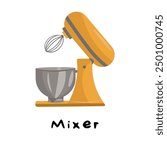 Stationary planetary mixer for hobby and business. Bakery. Baking homemade baked goods. Bakery. Vector illustration on a white background. Isolated