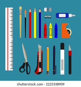 Stationary. School equipment vector set