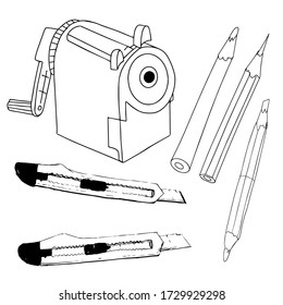 stationary set of pencils, sharpener and cutter
