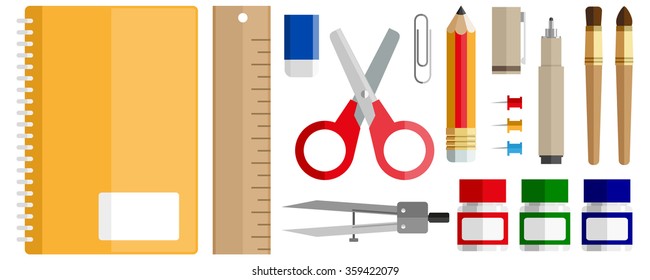 Stationary set vector back to school flat design set