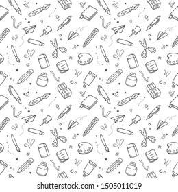 Stationary sketch seamless pattern. Cute vector illustration