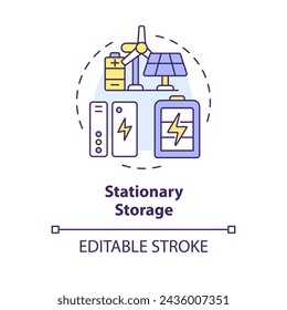 Stationary storage multi color concept icon. High density energy source. Power battery supply. Round shape line illustration. Abstract idea. Graphic design. Easy to use in brochure, booklet