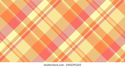 Stationary tartan pattern seamless, slim vector background texture. France textile plaid fabric check in yellow and orange color.