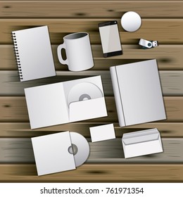 stationary templates of documentation blank design of business stationery over wooden background