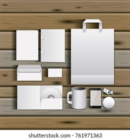 stationary templates of documentation blank design of business stationery over wooden background