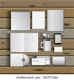 stationary templates of documentation blank design of business stationery over wooden background