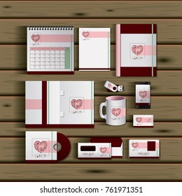 stationary templates of documentation romantic date design of business stationery over wooden background