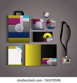 stationary templates with texture colours business stationery on gray background
