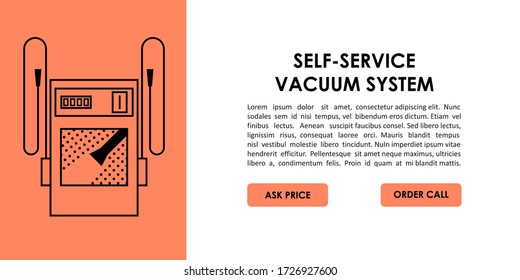 Stationary vacuum system for car washing service. Modern line concept - website templete. Vector illustration for car cleaning business.