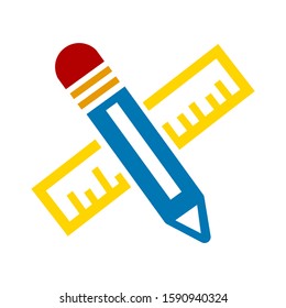 stationary vector icon, pencil and ruler - school education icon