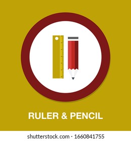 Stationary Vector Icon, Pencil And Ruler - School Education Icon