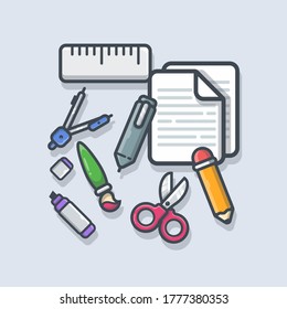 Stationary Vector Illustration. Education License. Flat Cartoon Style Suitable for all fields, Banner, Flyer, Sticker, Wallpaper, Stationery Set, Icon, Symbol, Chibi, Sign