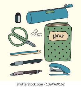 Stationary you need at the school or office. I created vector hand drawn style to make it more unique and ready to use for your design.