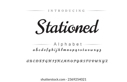Stationed Elegant Font Uppercase Lowercase and Number. Classic Lettering Minimal Fashion Designs. Typography modern serif fonts regular decorative vintage concept. vector illustration