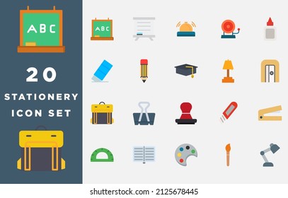 Stationery 20 icon flat style set element for your design