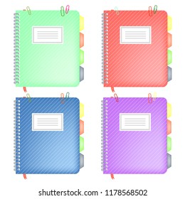 Stationery accessories. A set of notebooks with clips and bookmarks