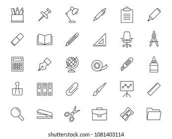 stationery appliance line vector collection icons set
