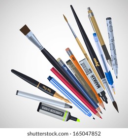Stationery and art tools, isolated vector illustration. Design for web, stickers, logo and mobile app.