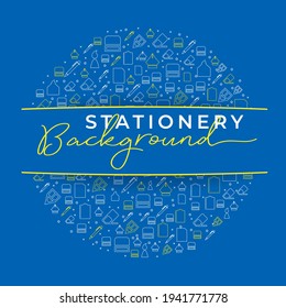 Stationery Background, Vector on Blue background with Stationery icons, Vector Illustration