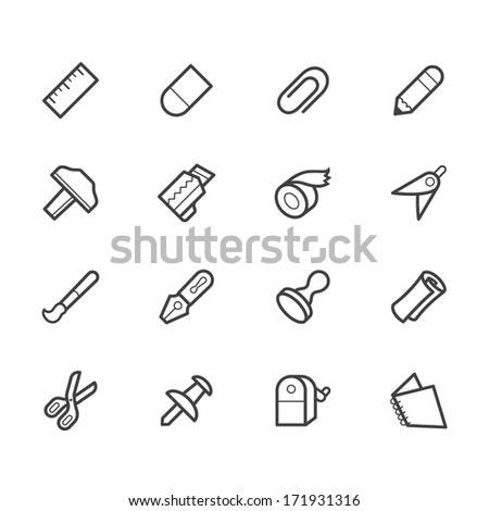 stationery black vector icon set on white background