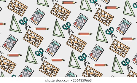 Stationery and book pattern background. Stationery and book illustration pattern. Stationery and book background. Perfect for fabrics, print, textile, wallpaper, and decor. SSTKbackgrounds