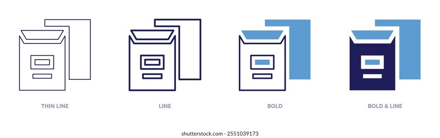 Stationery box icon in 4 different styles. Thin Line, Line, Bold, and Bold Line. Duotone style. Editable stroke.