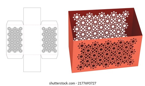 Stationery box with stenciled pattern die cut template and 3D mockup