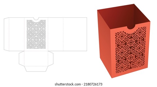Stationery box with stenciled pattern die cut template and 3D mockup