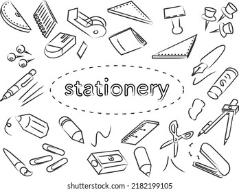 Stationery brush illustration icon set