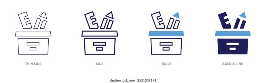 Stationery bundle icon in 4 different styles. Thin Line, Line, Bold, and Bold Line. Duotone style. Editable stroke.