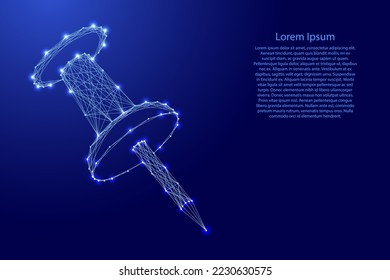 Stationery button with plastic head, from futuristic polygonal blue lines and glowing stars for banner, poster, greeting card. Low poly concept. Vector illustration.