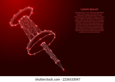 Stationery button with plastic head, from futuristic polygonal red lines and glowing stars for banner, poster, greeting card. Low poly concept. Vector illustration.