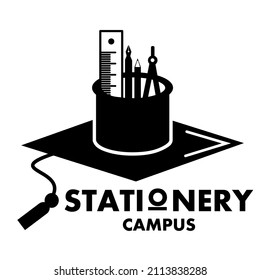 Stationery campus vector logo template. This design use hat or cap symbol. Suitable for education tool.