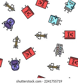 stationery character school vector seamless pattern thin line illustration