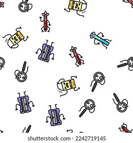 stationery character school vector seamless pattern thin line illustration