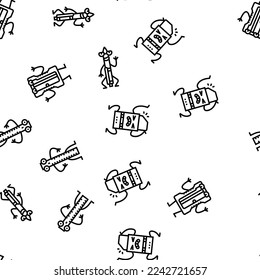 stationery character school vector seamless pattern thin line illustration