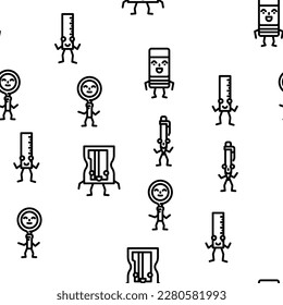 stationery character school vector seamless pattern thin line illustration