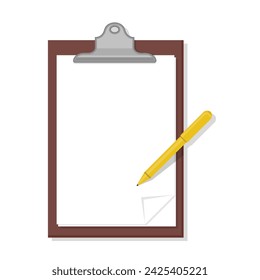 Stationery clipboard blank white paper, yellow pen