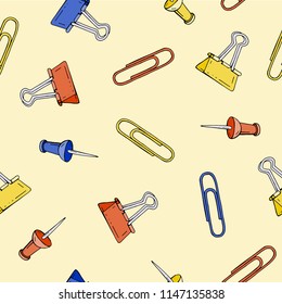 stationery, clips, paper clips, buttons, seamless