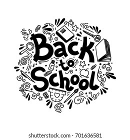 Stationery collection. Outline style. Back to school thin line vector doodle illustration template isolated on white background. Sketchy vector concepts with stationery for graphic design, web banner