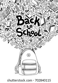 Stationery collection. Outline style. Back to school thin line vector doodle illustration template isolated on white background. Sketchy vector concepts with stationery for graphic design, web banner