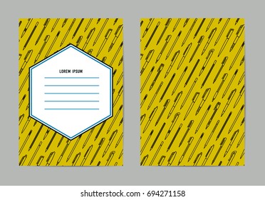 Stationery collection. Writing tools. Pens and Pencils pattern. Outline style. Pencil and pens thin line vector icons with diferent classic design. Back to school. Writing materials. Vector