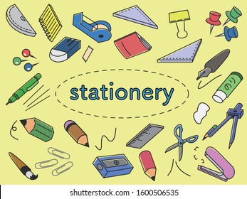Stationery color handwritten illustration background material icon set
