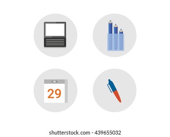 Stationery color vector icon set in round frames