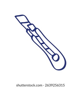 Stationery or construction knife sketch. Construction tool. Color vector instrument illustration
