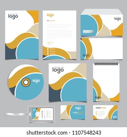 Stationery Corporate Brand Identity Design set. Business stationary abstract template. Fresh multi color abstract geometric graphics on annual report cover, brochure, corporate mug, letterhead, Card