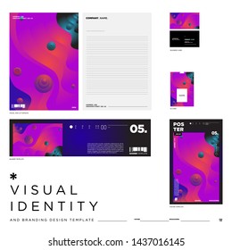 Stationery Corporate Brand Identity Mockup set with Colorful Abstract Fluid Background. Vector Illustration Mock up for Branding, product, event, banner, website.
