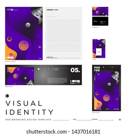 Stationery Corporate Brand Identity Mockup set with Colorful Abstract Fluid Background. Vector Illustration Mock up for Branding, product, event, banner, website.
